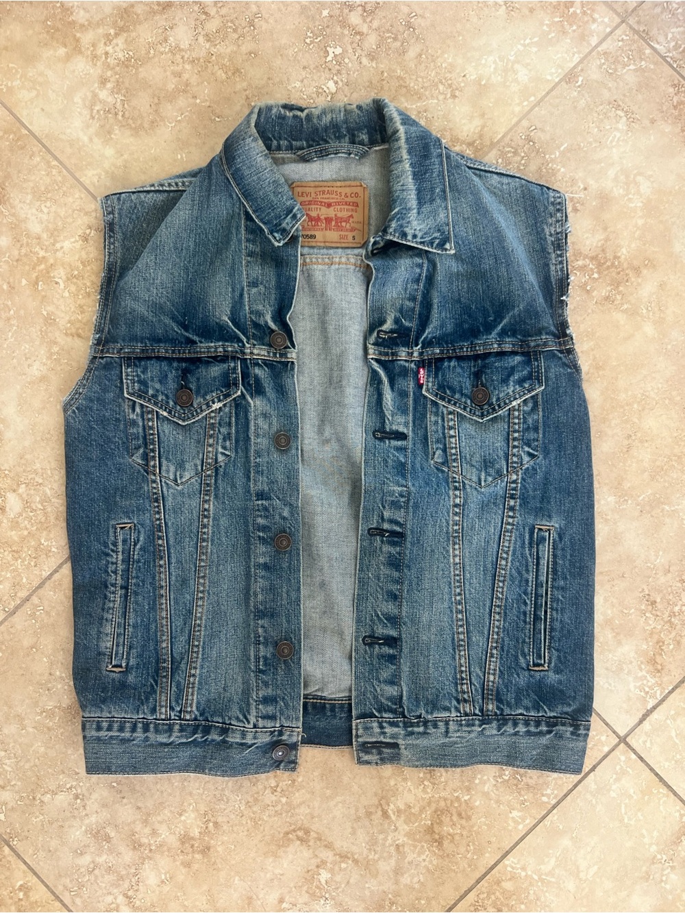 Levi's Distressed Blue Denim Vest with Button Front